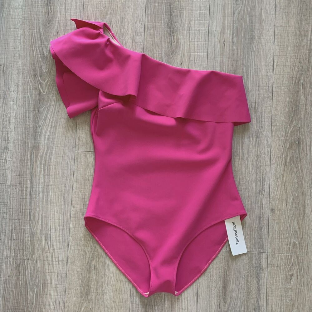 Chiara Boni La Petite Robe Eli Ruffle One-Piece Swimsuit Pink Size 50 (US 14)